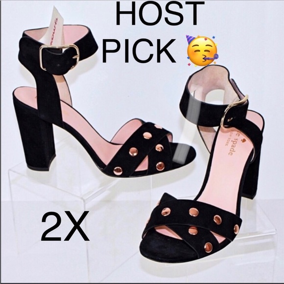 kate spade Shoes - Kate Spade Black Suede Ankle Strap Rose Gold Stud High Heels Sandals